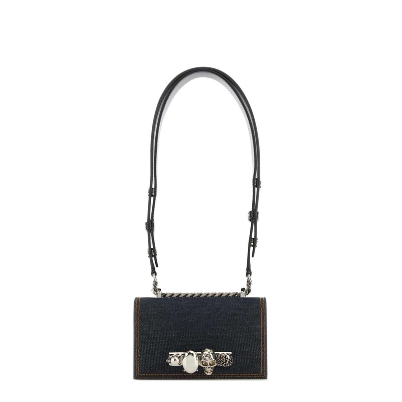 Mini Biker Jewelled Satchel Bag in Denim