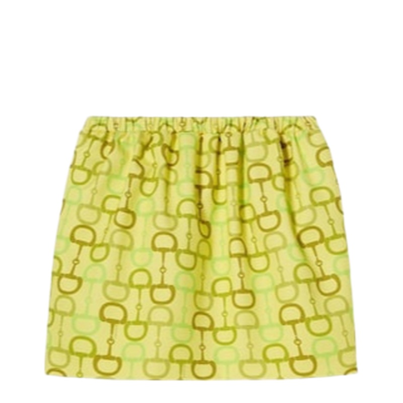 Printed Cotton Mini Skirt in Lime Green