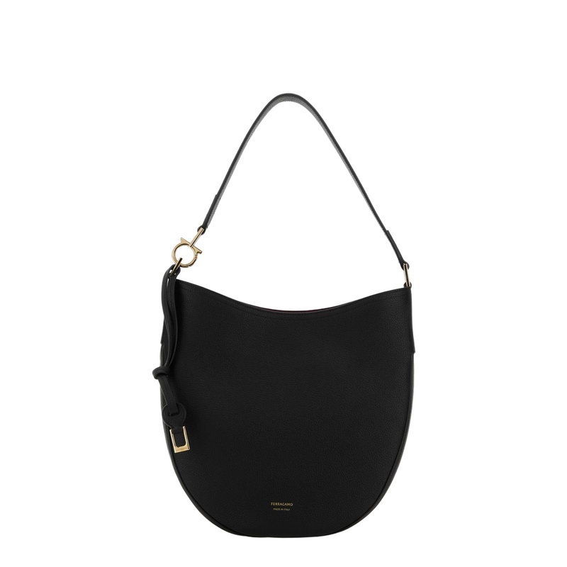 Black Leather Medium Smile Shoulder Bag