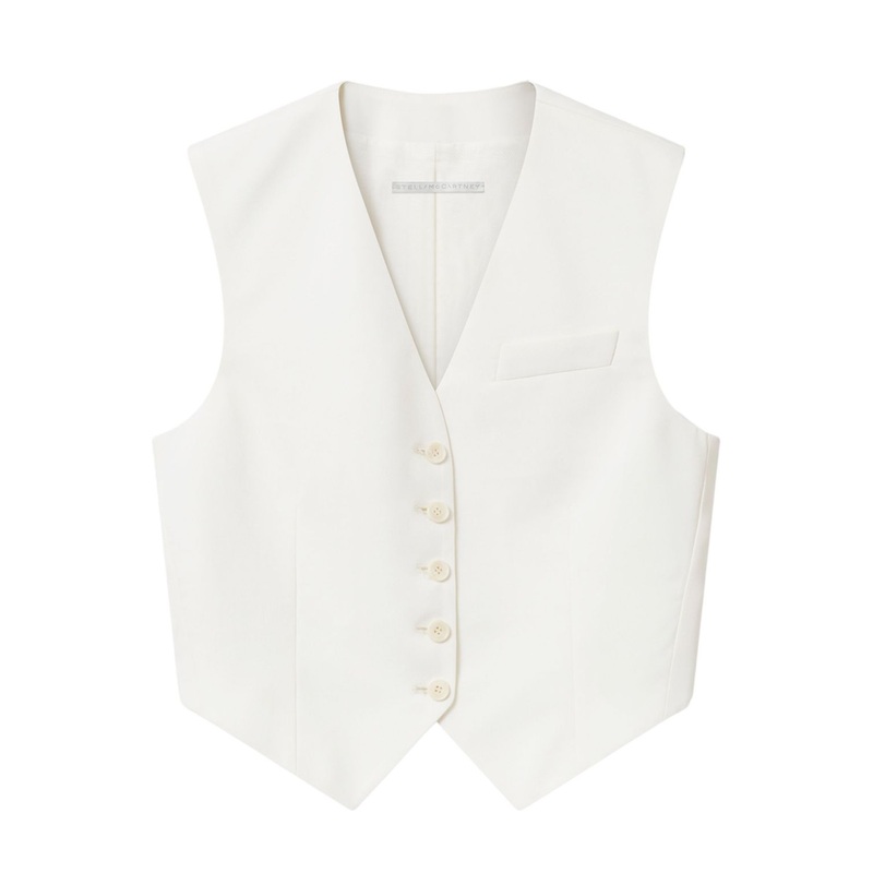 Cream Cropped Tailored Wool Waistcoat
