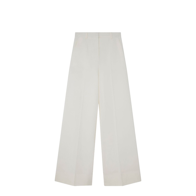 Cream White High-Rise Wide-Leg Wool Trousers