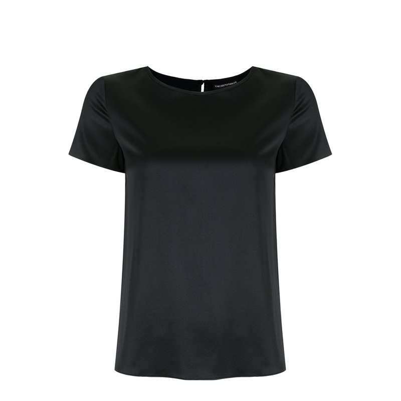 Blue Stretch-Silk Scoop Neck T-Shirt