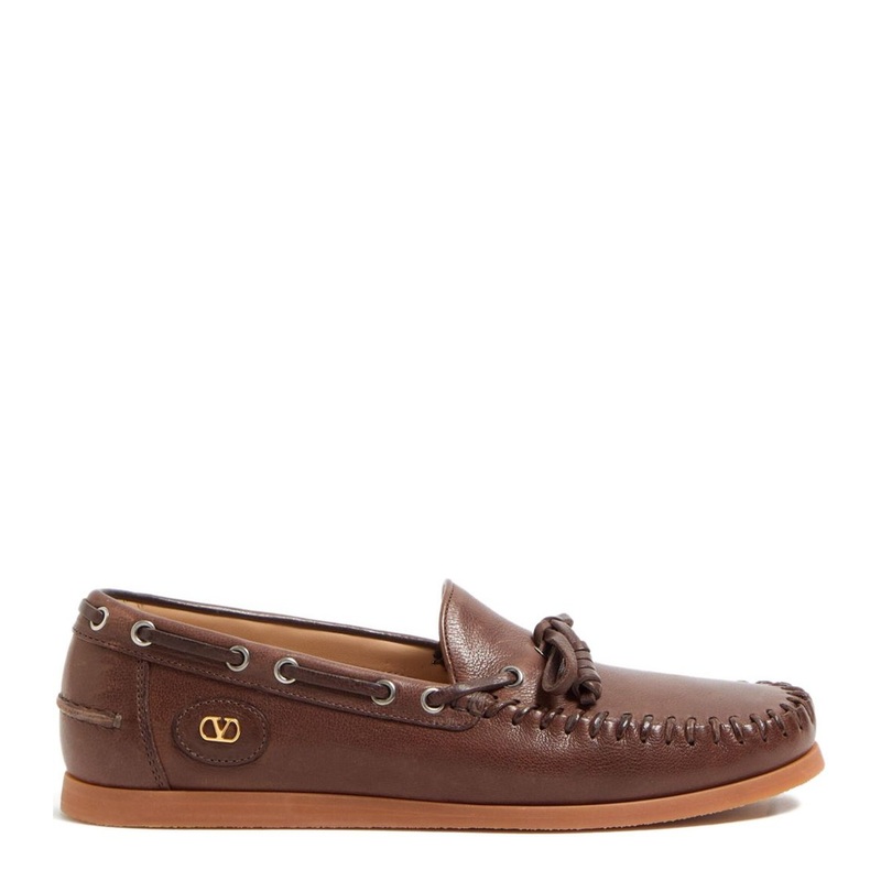 Brown Slip-On Style Bow Detailing VLogo Signature Round Toe