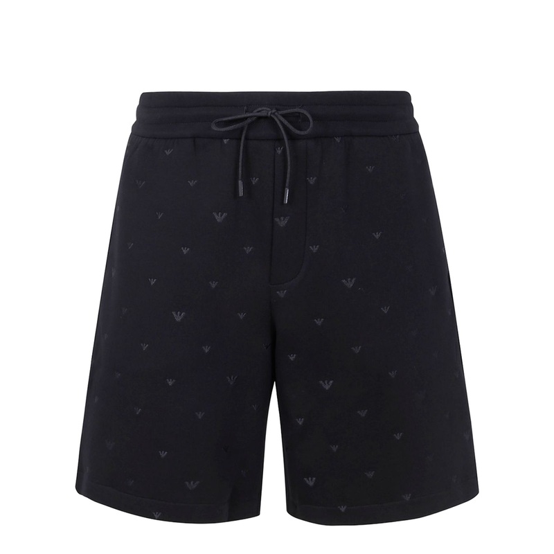 Double Jersey Bermuda Shorts with All-Over Micro Eagle Embroidery