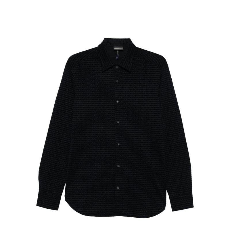 Lyocell Blend Jersey Shirt with All-Over Flocked Logo