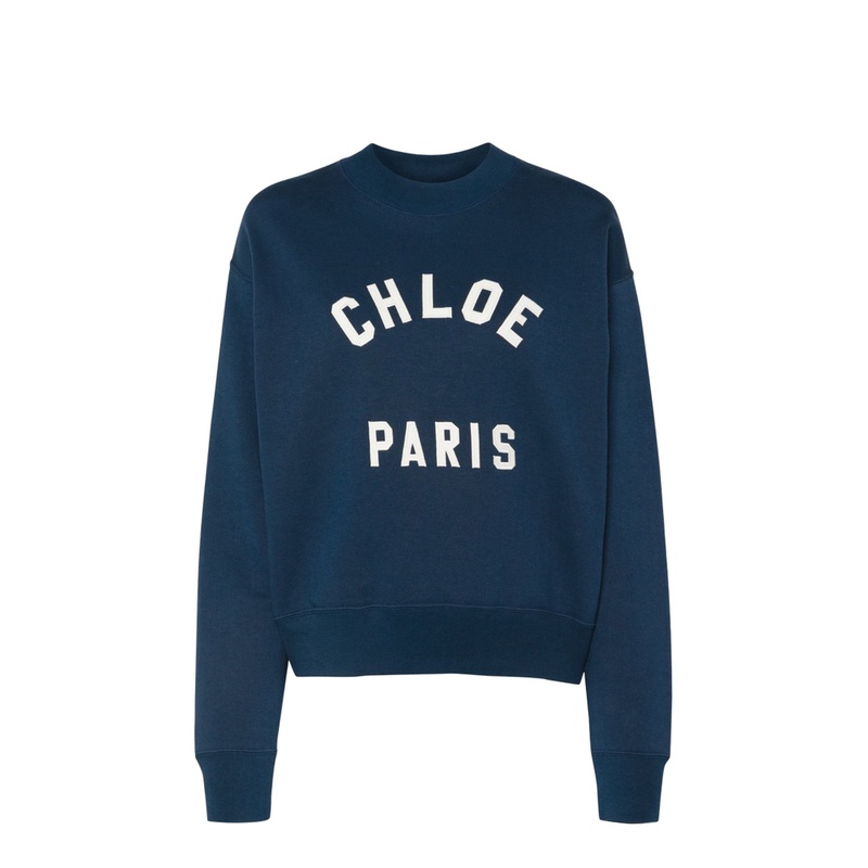 Mock-neck logo sweater in cotton fleece