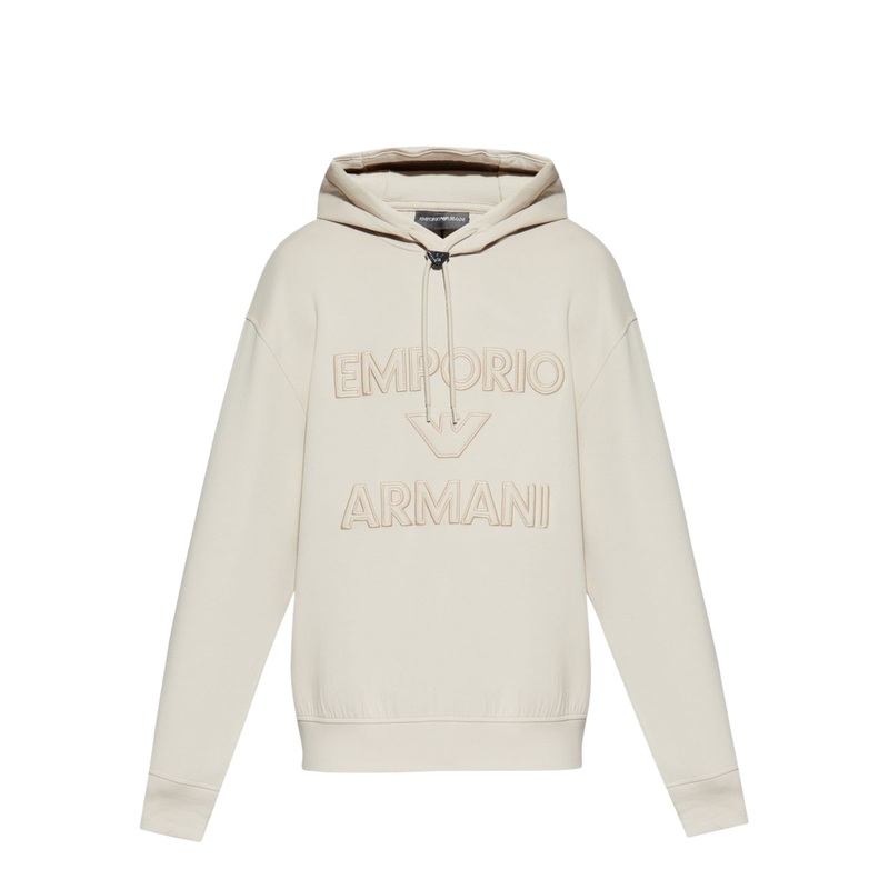 Double-Jersey Hooded Sweatshirt with Oversized Embossed Logo Embroidery