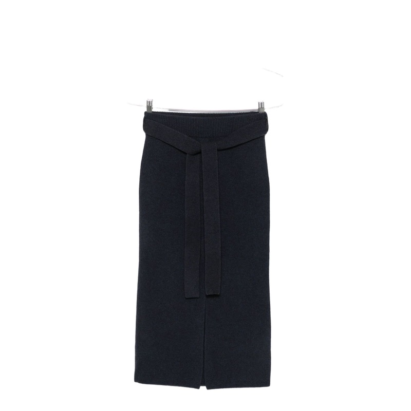 Wool Long Skirt with Slit and Belt
