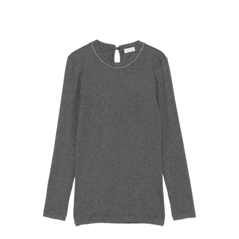 Dark Grey Keyhole Detail Long Sleeve T-Shirt