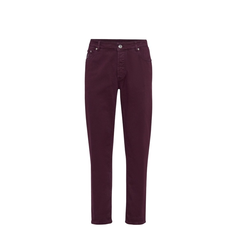 Lightweight Denim Trousers in Burgundy