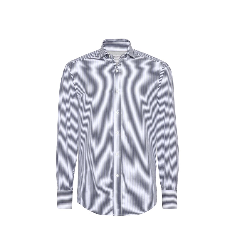 Striped Poplin Shirt in Navy Blue