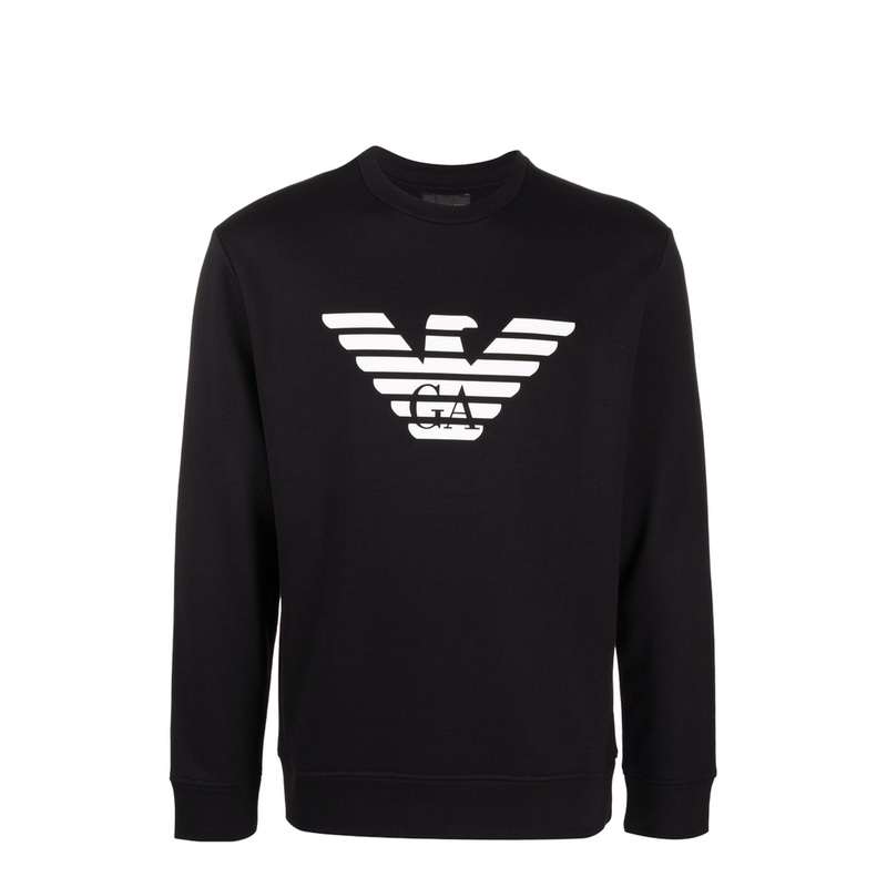 Black Cotton-Modal Blend Logo Print Sweatshirt