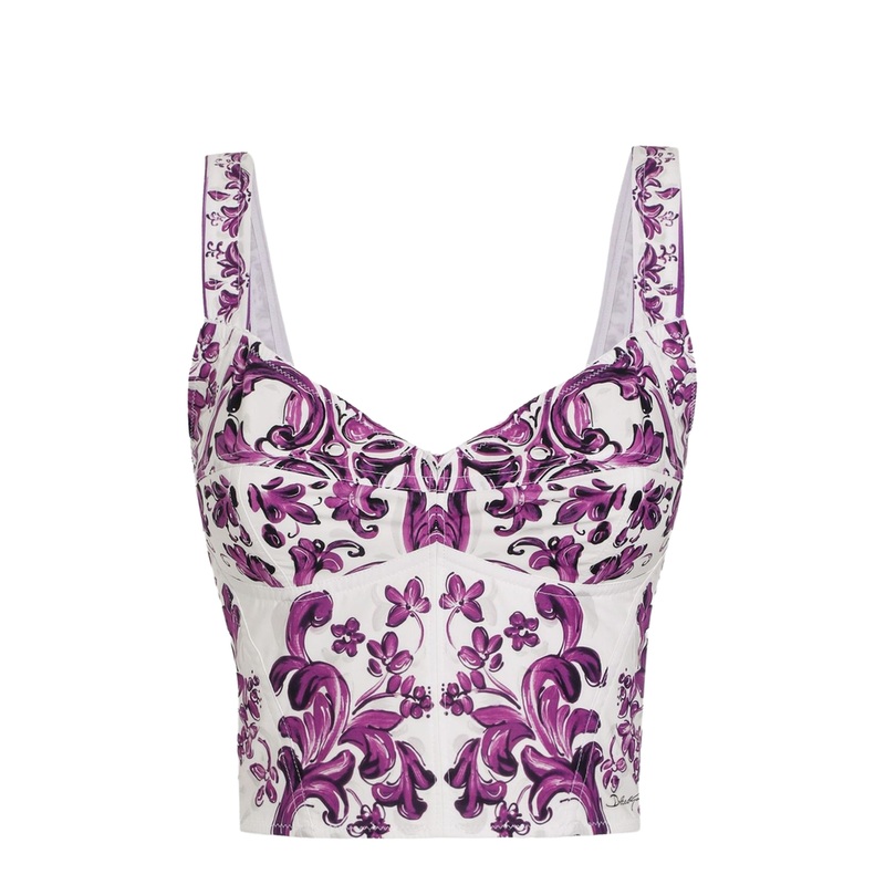 Majolica-print poplin bustier in Multicolor