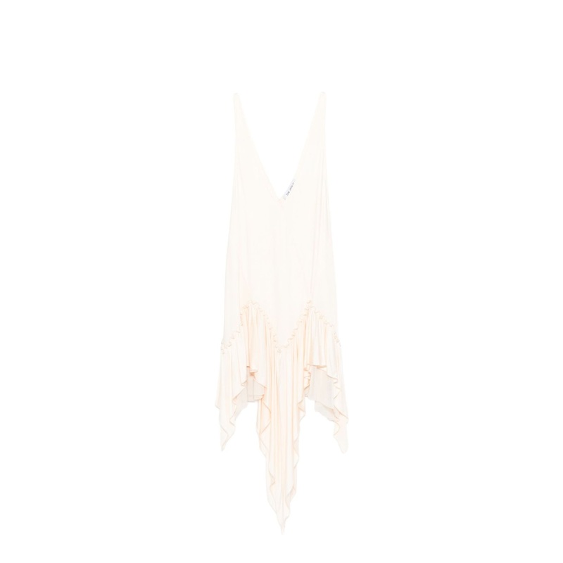 Ivory Ruffled Hem Asymmetric Cut Sleeveless V-Neck Top