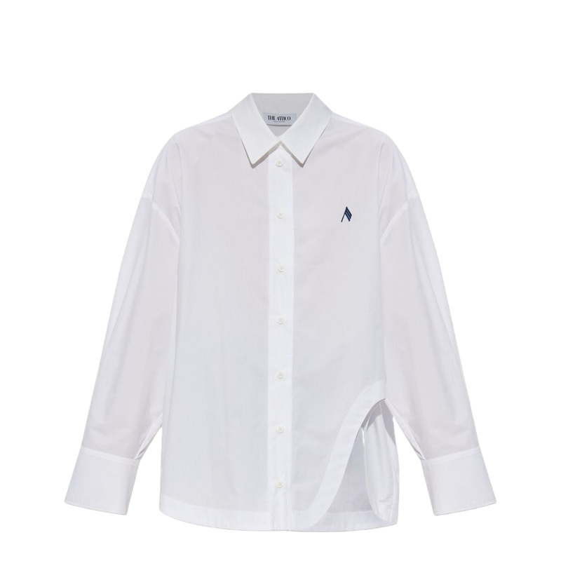 Shirt in White and Navy Blue Popeline