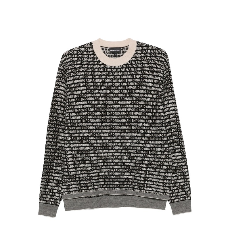 Virgin-wool jumper with all-over jacquard signature logo