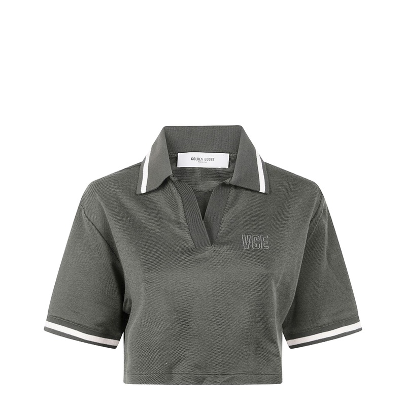 Green Short Sleeves Polo Collar Cropped Top