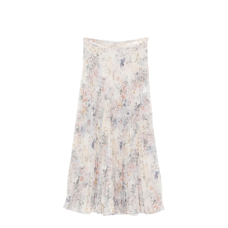 White Sequin-Embellished Pleated Skirt