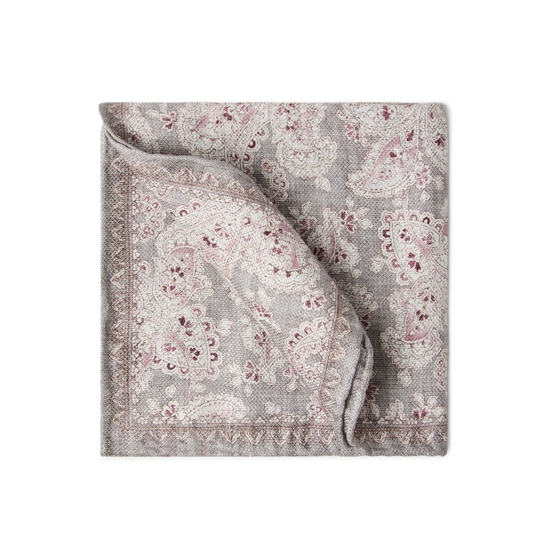 Double Face Linen and Silk Pocket Square with Paisley Design