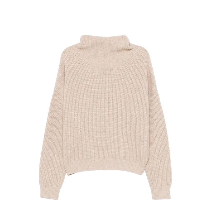 Ecru Drop Shoulder Roll Neck Long Sleeves Ribbed Cuffs and Hem