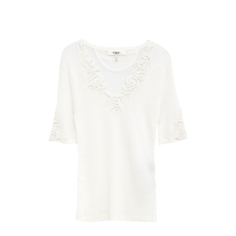 Wool Knit Top with Lace Guipure