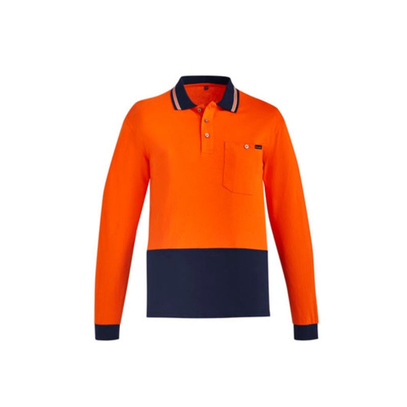 Mens Hi Vis Cotton Long Sleeve Polo