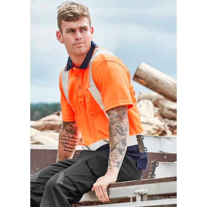 Mens Hi Vis Spliced Short Sleeve Polo – Shoulder Taped