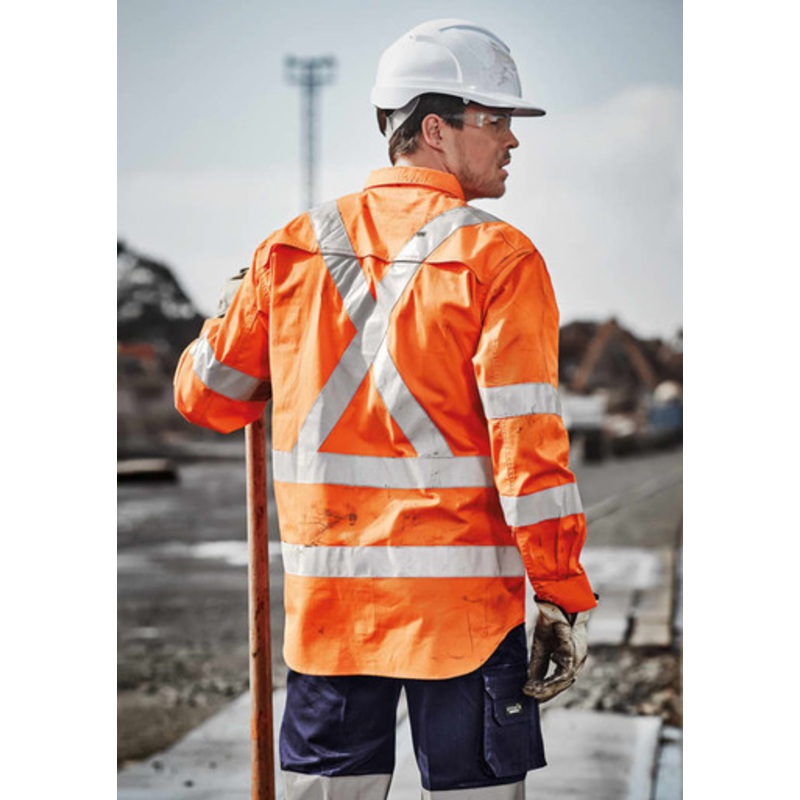 Mens Hi Vis X Back Taped Long Sleeve Shirt