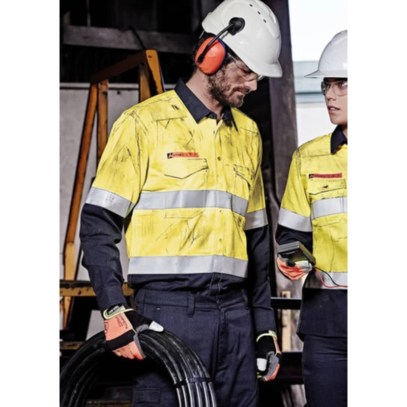 Mens Orange Flame Hi Vis Open Front Spliced Shirt – Hoop Taped