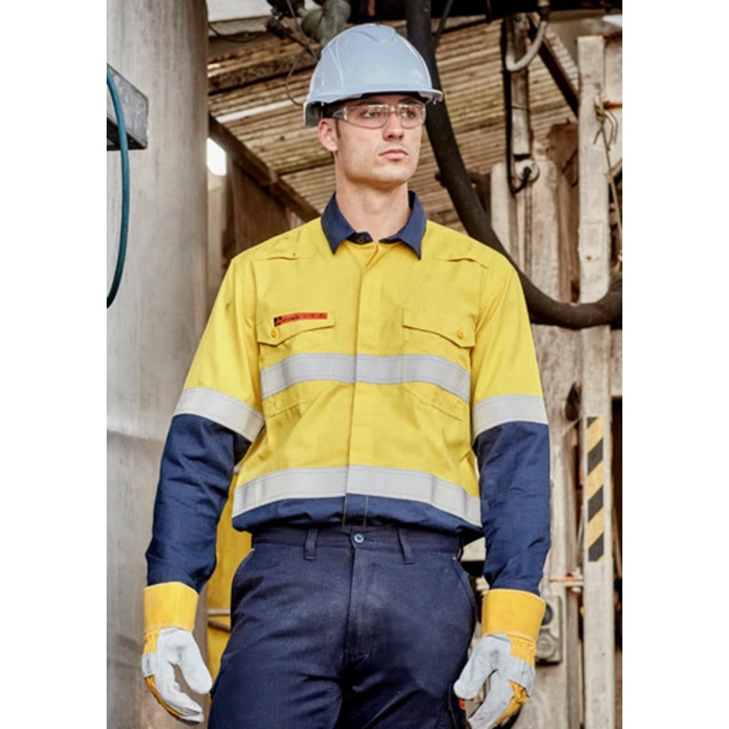 Mens Orange Flame Lightweight Ripstop Spliced Shirt – Hoop Taped