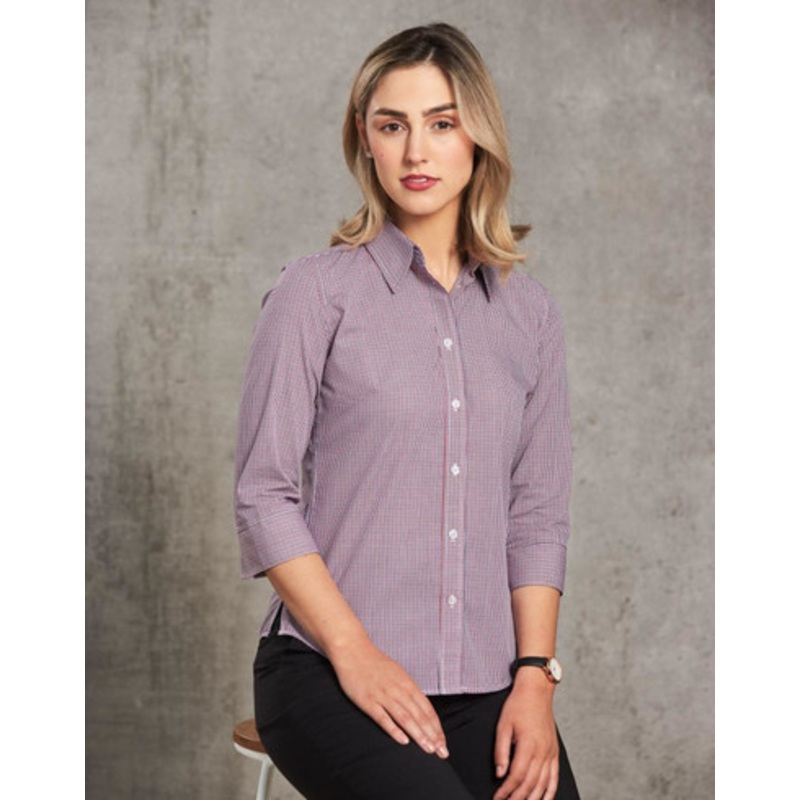 Ladies’ Two Tone Mini Check 3/4 Sleeve Shirt