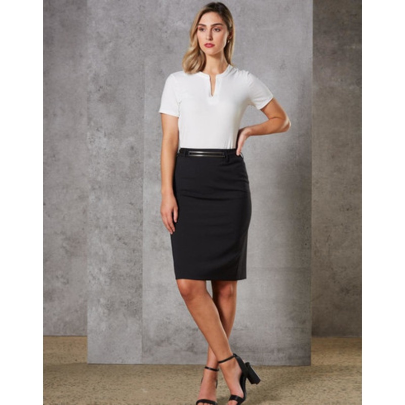 Women’s Mid Length Lined Pencil Skirt in Wool Stretch