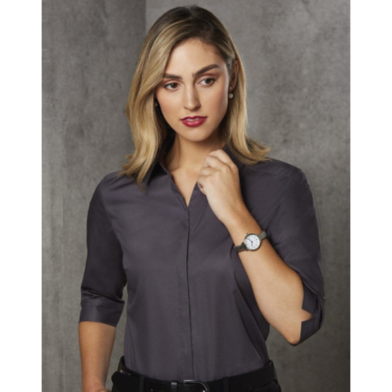 Ladies’ Dobby Striped Taped 3/4 Sleeve Shirt