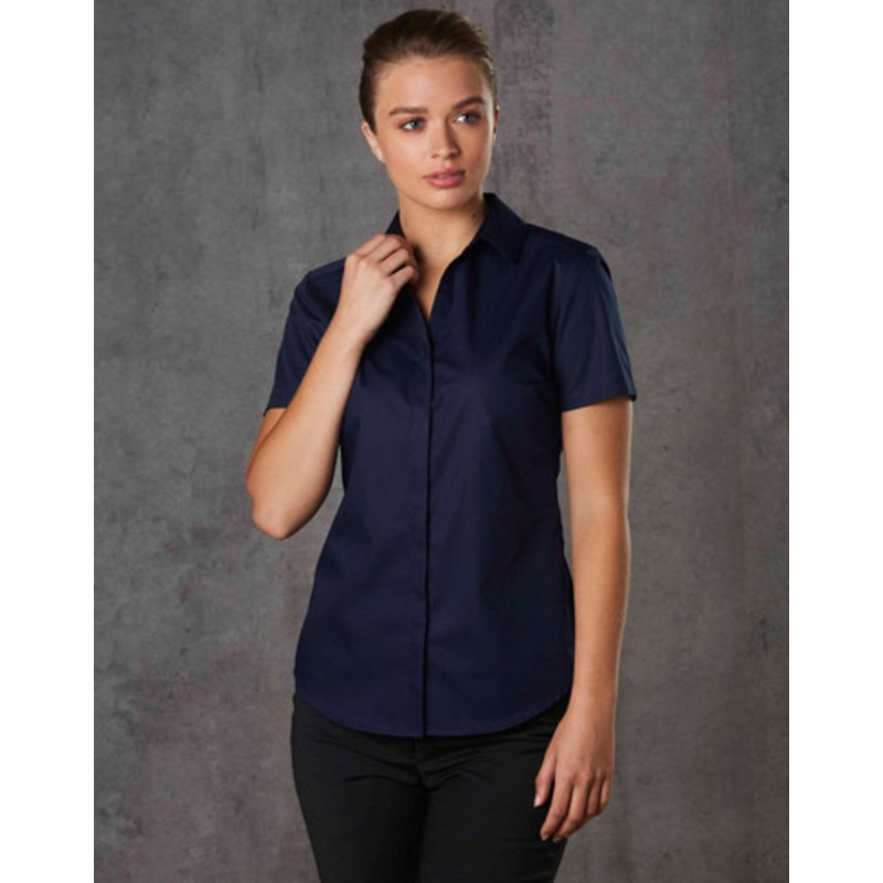 Ladies’ Dobby Striped Taped S/S Shirt