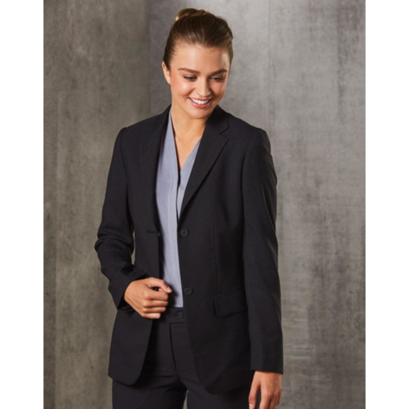 Women’s Two Buttons Mid Length Jacket in Poly/Viscose Stretch
