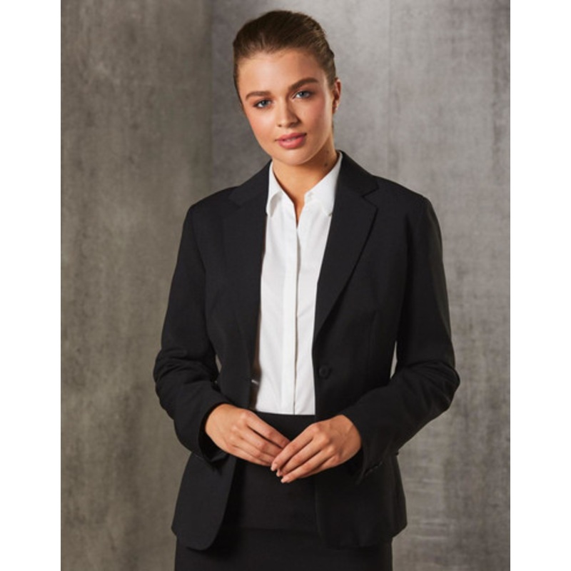 Women’s One Button Cropped Jacket in Poly/Viscose Stretch Stripe