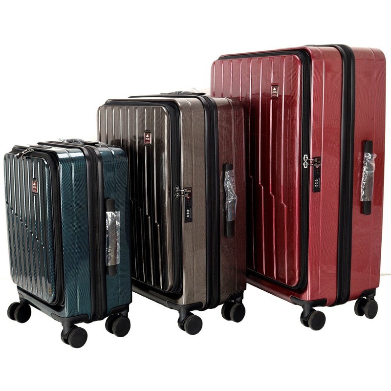 Front Open PC Luggage Set Three Sizes Customized Logo Tsa Lock Mute Caster – Wholesale Travel Luggage and Luggage price