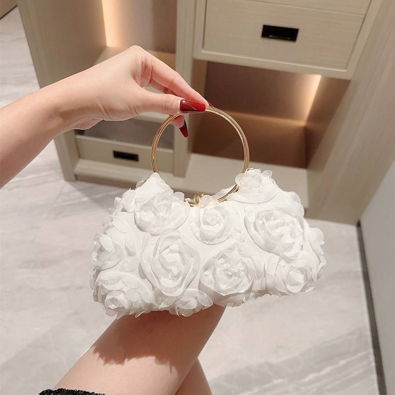 Fashion White Silk Flower Dinner Evening Party Bag Clutches Bridal Wedding Dress Bag Handbag Chain Bag for Women – Hand Bag and Shoulder Bag price