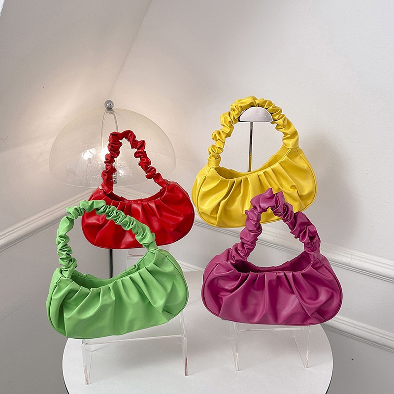 Summer Pleated Handlebags for Women PU Cloud Bags Leisure Armpit Bag Shopping Shoulder Bags Dumpling Handbag Female – Hand Wallets and Hand Wallet price