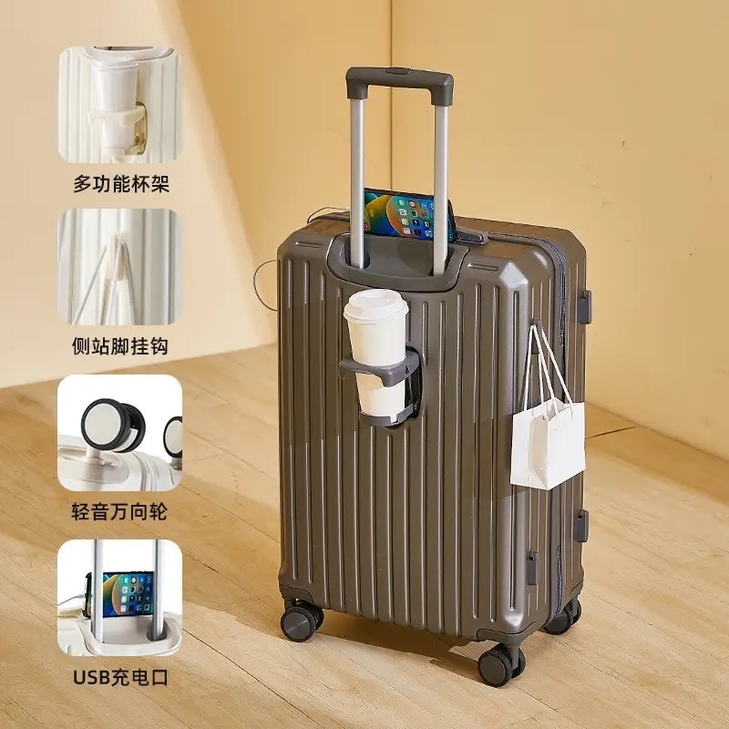 Travel Bags Luggage Fashion Trolley Suitcase with USB and Cup Holder Suitcase Carry on Luggage Trolley Case – Suitcases and Luggage price