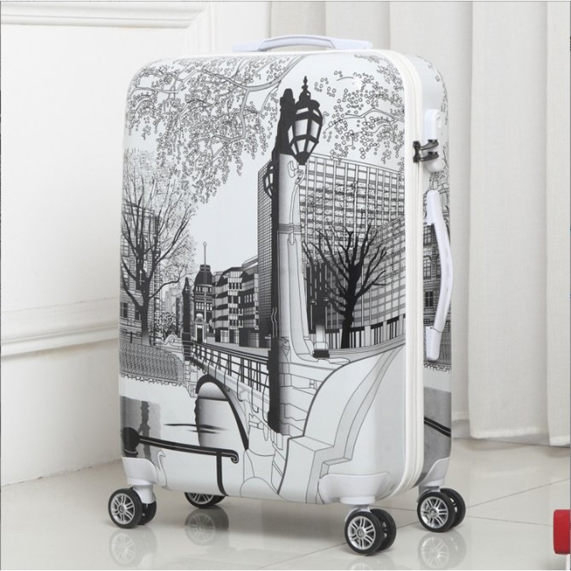 ABS PC Painting Colorful Printed Trolley Suitcase Fashion Printed Luggage – Luggage Set and Trolley Case price