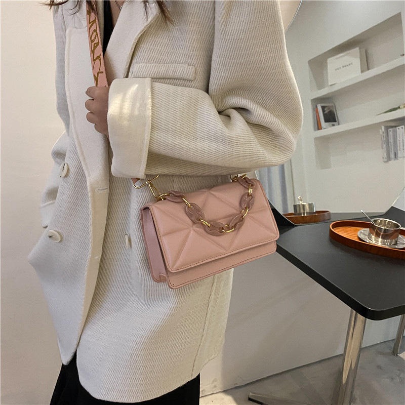 New High Quality PU Leather Womens Crossbody Mini Bag Acrylic Chain Small Square Solid Handbag Female Messenger Tote Bag – Hand Bag and Shoulder Bag price