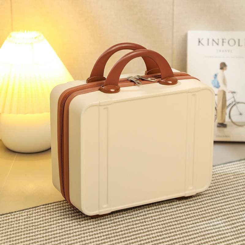 Beige Beauty Case Valise Mini Luggage Organizer Makeup Suitcase with Brown Trims – Mini Luggage and Valise price