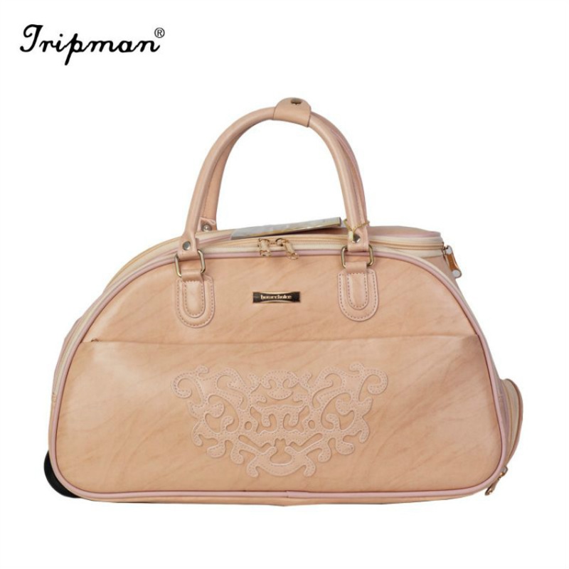 Travel Style Handle PU Handle Bag Built-in Wheel Trolley Luggage – Trolley Luggage and PU Luggage price