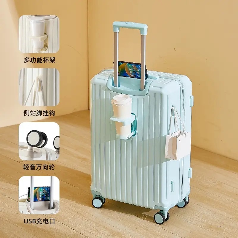 Factory New Design Multi-Functional Front Opening Luggage with Type-C USB and Cup Holder Smart PC Luggage – Suitcases and Luggage price