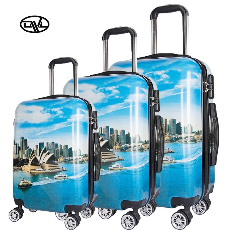 Fashion Full Printing ABS PC Cartoon Travel Suitcase 3 Piece Trolley Hard Case Luggage Set – OEM Pattern Luggage Set and Custom Luggage Set price