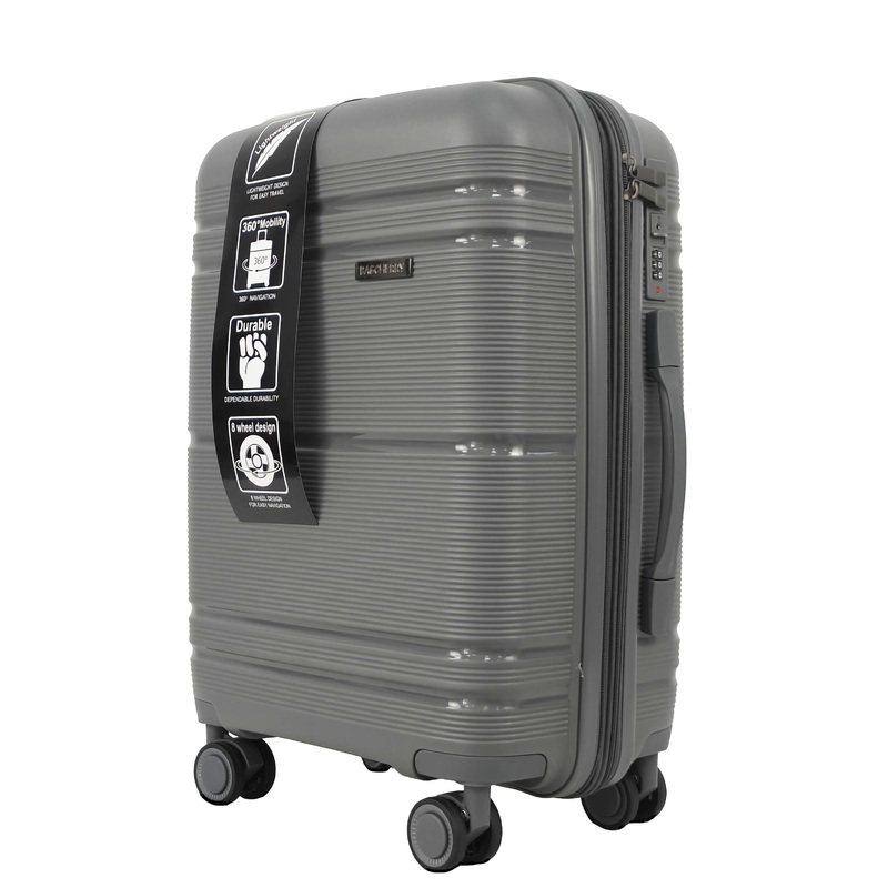 Grey Polypropylene Suitcase PP Trolley Cabin Luggage with Silent Spinners – Factory Supplier Suitcase and Lightweight Universal Travel Suitcase price