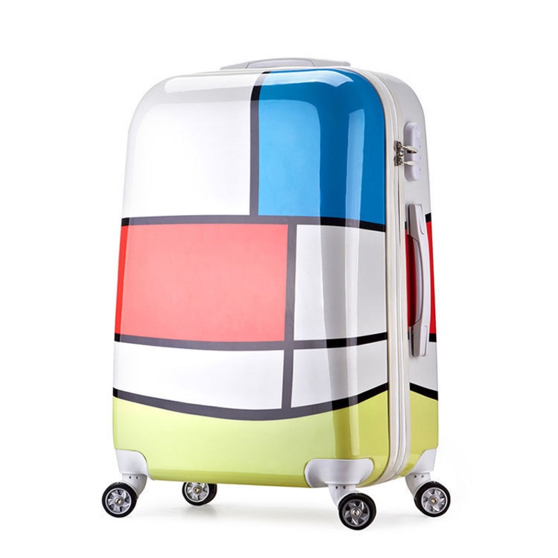 Large Travel Luggage Valise Rainbow Geometry Pattern Contrast Color Suitcase – Suitcase and Stock Luggage price