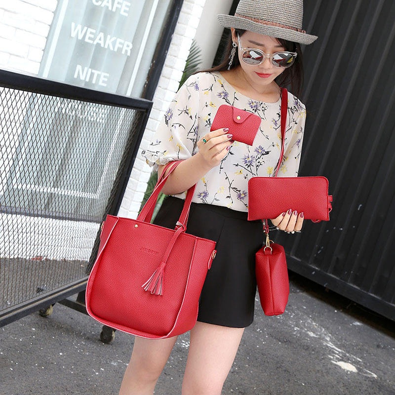 Women Tote Bag Set Top-Handle Female Tassel Handbag Fashion Shoulder Bag Purse Ladies PU Leather Crossbody Bag – Shoulder Bag and Lady Shoulder Bag price