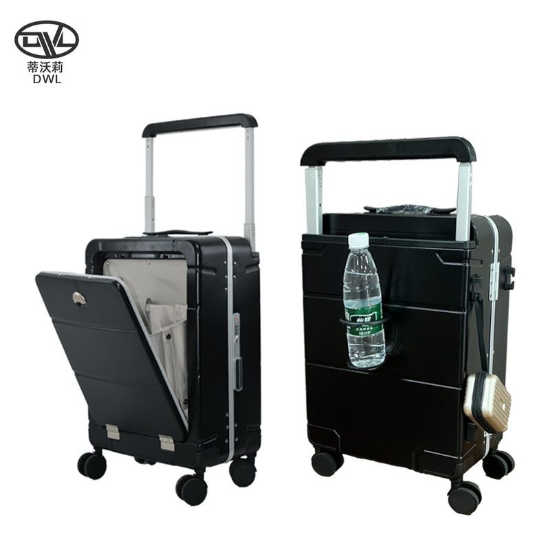 PC Wide Aluminum Trolley 20 Inch Luggage with Durable New Design Multifunctional Full Front Opening Travel Bag with USB Type-C Charge and Cup Holder – Boarding Suitcase Case and Factory Price Travelling Luggage Case price